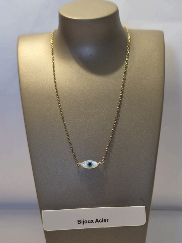 Collier Œil Nazar doré 1cm sur chaîne dorée